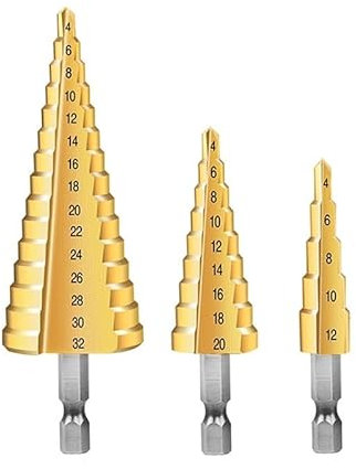 3 uds 4-12/20/32mm grande HSS acero escalonado juego de corte de cono herramientas de perforación broca de Metal escalonada recubierta de titanio de Prostormer(3pcs 4-12 4-20 4-32)