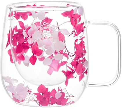 Tazas de café de vidrio de doble pared con flores secas, tazas de café de vidrio transparente, tazas de café de vidrio aisladas resistentes al calor para leche, expreso, café con leche