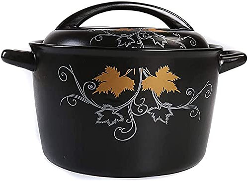 Cacerola con Tapa Cacerola de cerámica Cacerola Redonda de Barro Negro, Cacerola de Barro, Utensilios de Cocina saludables de cerámica con Tapa, Olla de Cocina Saludable Resistente al Calor