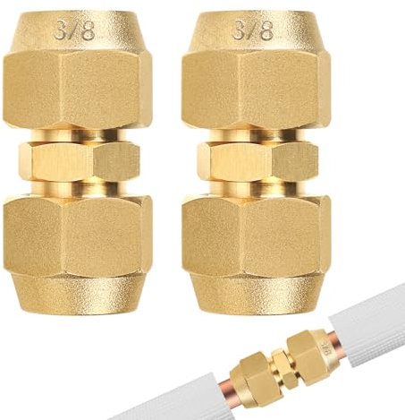SUPAWAY 2 nippli doppi per tubi in rame da 3/8, per aria condizionata, prolunga per tubo di rame senza saldatura, diametro tubo di rame 9,52 mm, accessori per tubi in rame con 2 dadi