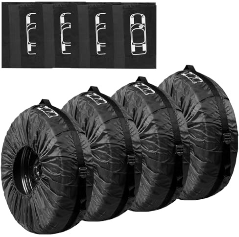 PRITOK Lot de 4 sacs à pneus de 19-23 pouces - Housse de protection pour pneus étanche à l'eau et à la poussière - Pour le stockage, le transport, la protection solaire et le nettoyage - Noir