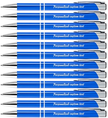 Stylos à bille personnalisés avec nom gravé, Stylos à bille en métal personnalisés avec texte, message, bénédictions, Stylo cadeaux pour le bureau, l'école, le mariage, Noël, Encre noire, 12 Pièces