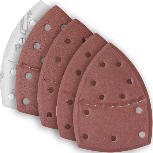 YoiYee 20x Mouse Detail Sander Sandpaper Pads, P120 P150 P180 P220 Grits | 11 dust extraction holes, 152 x 105 mm sheet size, aluminium oxide abrasive, hook and loop backing, 5 sheets each grade