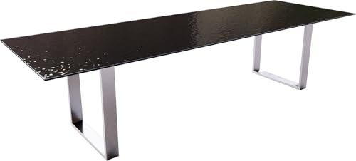 Esszimmertisch Edge Reliefglas Rauchschwarz 3D-Design 300x100 Edelstahl Schmal