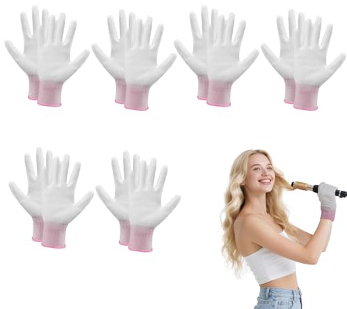 Plliocse Heat-resistant Glove 6 Pairs Heat Proof Gloves for Hair Styling, Women Heat Protection Gloves for Hair Curler Ironing Curling Wand (Pink)