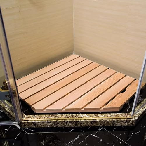 Blazea Coin Tapis Sortie de Douche en Bois Massif, 70x70 80x80 90x90 100x100 cm Bois Caillebotis Douche Antidérapant, Lattes Caillebotis Salle de Bain pour L'intérieur de La Douche(100x100cm)