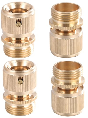 Uni-Fine Set of 4 Brass Quick Connectors for Garden Hose, 3/4, Nozzle for Kitchen, Garden, Outdoor