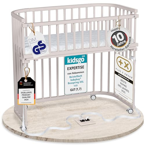 babybay Boxspring XXL Beistellbett, beige lackiert, mit Matratze, Gitter und Rollen