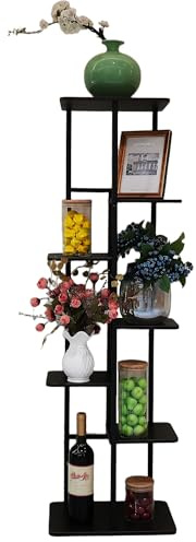 honzhaoyu Blumenständer Pflanzenständer Blumenregal Pflanzenregal Regal Blumenbank Blumentreppe Pflanzentreppe für mehrere Pflanzen Holz Metall Innen Außen Mehrstöckiger Balkon (Schwarzeiche)