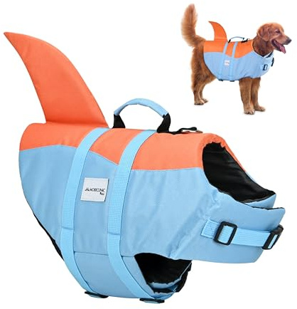 Mobiclinic®, Gilet de Sauvetage Chien, Design Aileron de Requin, Poignée de Sauvetage, Harnais Réglable, Anneau de Laisse, Flottabilité et Visibilité Élevées, Sharky, Vérifiez d'abord les Mesures (XL)