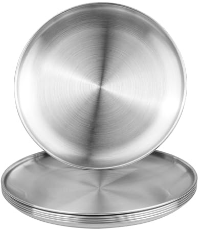 ZHLIMY 6 Stück Edelstahl Teller, Edelstahlteller Runden Geschirr Φ 20cm, Camping Teller Edelstahl, Barbecue Dish, Kuchenform, Fleisch Dish, Reisplatte für Camping, Picknick, Wandern, Küche, Party (6)