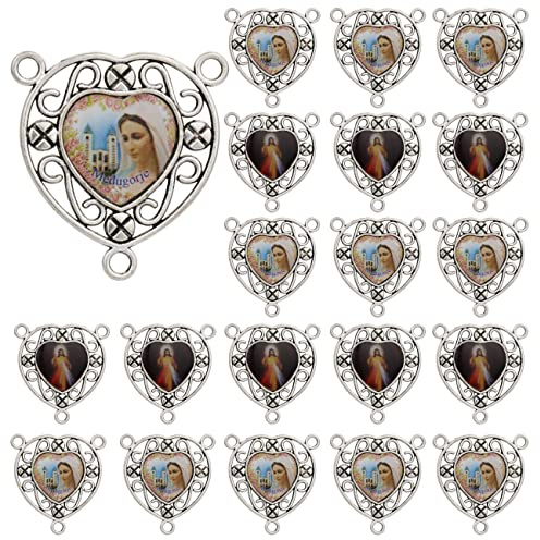 EZVFIRPDFZ Heiliger Benedikt, unsere Frau von Guadalupe Wundertätige Medaille für DIY-Schmuckherstellung, Jungfrau Maria Christus, Jesus, Rosenkranz, Verbindungsteil in der Mitte