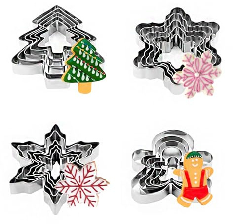 BOOSHMall 20 PcsEmporte-pièces de Noël, Lot de 4 Forme Biscuit Noel, Emporte-pièces Patisserie en Acier Inoxydable, pour Décoration de Fête de Noël Cookie Pâtisserie