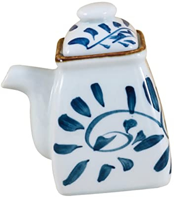 MOTHNUR Japanese Style Ceramic Vinegar Pot and Sauce Bottle 300ml Hand-painted Under-glaze Color Soy Sauce Dispenser Decorative Seasoning Container for Kitchen Use