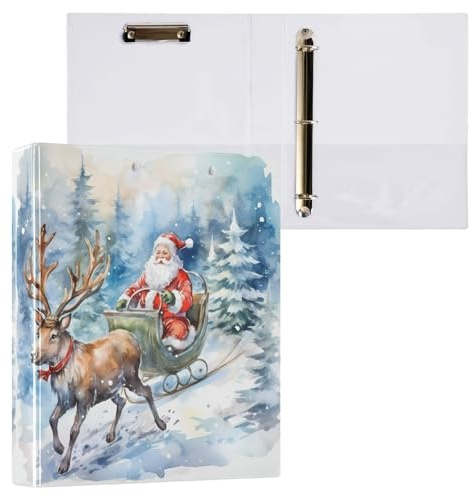 Reiacy Ring Binder, Christmas Santa Elk 3 Ring A4 Binders with Clip Hold 200 Sheets, Large D-Ring File Organizer for Home School Office Supplies
