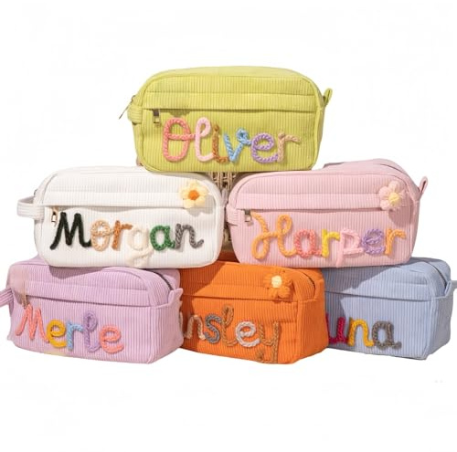 MEIEG Personalisierte Kosmetiktasche Aus Cord, Individuelle Schminktasche Mit Namen, Süße Hautpflegetasche Für Frauen, Stiftetasche Mit Reißverschluss, Kreative Geschenke Für Mädchen