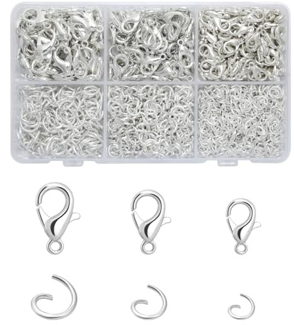 Prettme karbinhakar och böjringsset, smyckeslås för halsband, armband, nyckelring, metall, gör-det-själv smyckestillverkning (vitt guld)