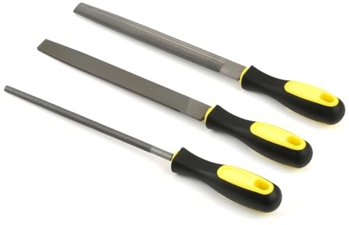 EMNIMQ 3-Piece Professional High-Carbon Steel Metal File Set with Comfort Grip 8-inch Includes Flat/Half-Round/Round,Work for Metal, Wood and More