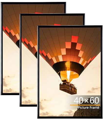 Baoee Confezione da 3 cornici 40 x 60 cm, 40 x 60 cm, cornici per poster, colore nero, strisce scorrevoli, montaggio a parete orizzontale o verticale