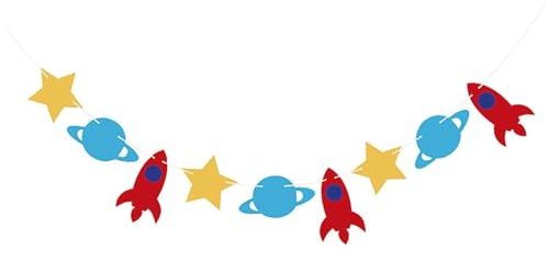 UTHCLO Guirnalda de Cumpleaños para Bebés Banderines Colgantes de Fieltro Diseño de Estrellas y Cohete Espacial Decoración para Fiestas Infantiles y Cumpleaños