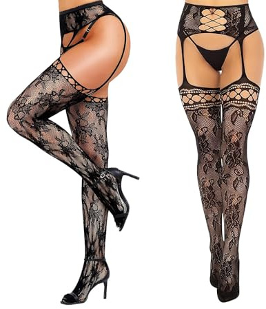 XFSRG 2 Paia Calze Reggicalze Donna Sexy Giarrettiera in Pizzo Floreale Alta Calze Sottili Vita Alta Accessori Giochi di Ruolo Adatti per Occasioni Speciali