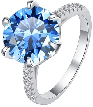 Diamantring, 5ct Moissanit diamantringar for kvinnor D-färg VVS1 diamantförlovningsringar klassiska(Blue,8)