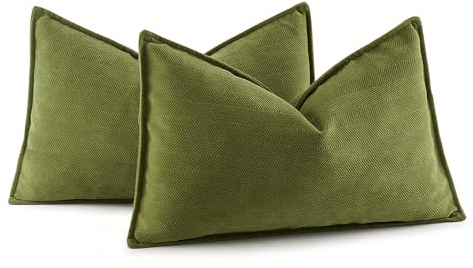 MIULEE 2er Kissenbezug 30x50 Grün Chenille Kissenhülle zierkissen | Weiche Kissenbezüge Sofakissen dekokissen zierkissen Elegantes Design für Couch Sofa Wohnzimmer