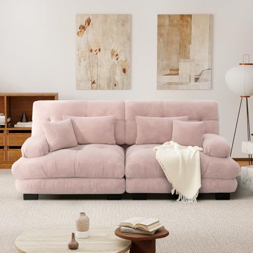 SoarFlash Sofá Modular de 2 plazas para salón Moderno, sofá Nube de Tela Chenille con reposabrazos, Rosa Claro, 77×220 cm