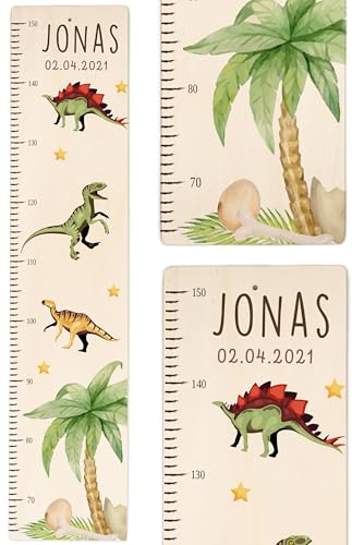 Kidsmood - Personalisierte Messlatte Kinder Holz – Hochwertige Messleiste & Wand-Deko für Baby- & Kinderzimmer mit abenteuerlichem Dinosaurier – Tolles Taufgeschenk für Mädchen & Jungen (65-140cm)