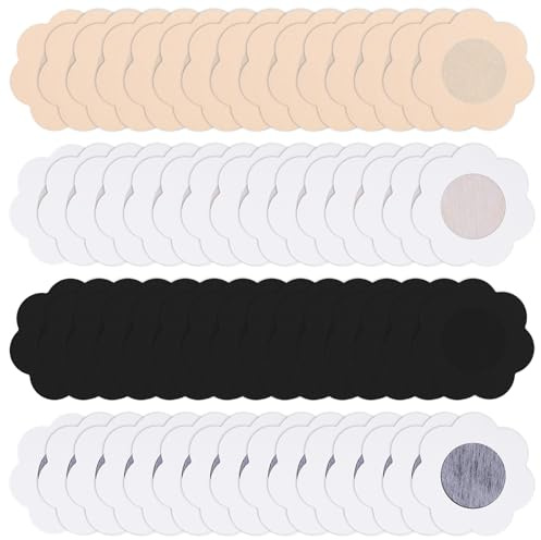 Sibba Lot de 60 cache-tétons en pétale pour femme, non tissés, respirants, autocollants pour tétons, beige et noir