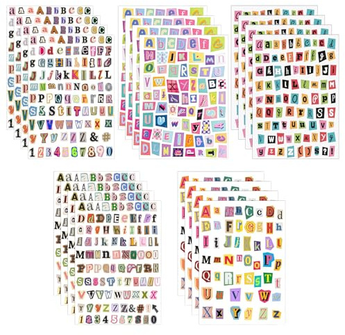 Auroriel 1604 Piezas Etiquetas De Letras para Revistas 20 Hojas Vintage Pegatinas Pequeñas del Alfabeto para Scrapbooking Accesorios De Diario Portátil Botella De Agua Ma