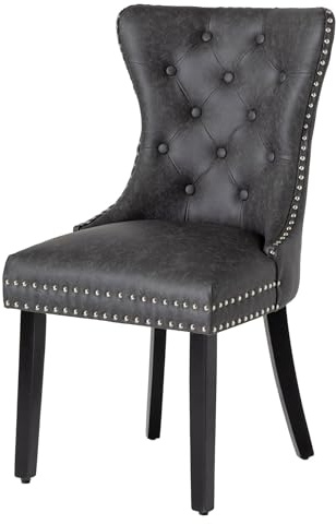 Stuhl CASTLE - 52cm - schwarz - Kunstleder Holz-Beine Komfortgriff | Knopfheftung, Nietenbesatz, pflegeleicht, stabil, Massivholz, Chesterfield, Design, Vintage, Eyecatcher