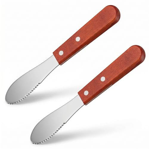 PEOVLVN 2 Pack butter knives, butter knife spreader with Wood Handle | Stainless Steel Cheese Spreader for Hard Butter Cheese Sandwich Cream and Condiment Serving Kitchen Tools