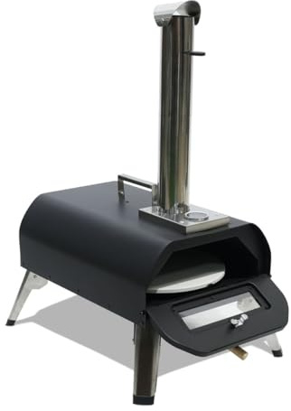 Four à pizza avec accessoires et housse de protection | Cuisson aux pellets, pierre réfractaire 30 cm, rotation manuelle, porte vitrée, pelle et housse incluses, chaleur homogène