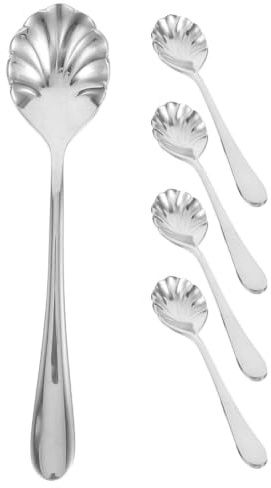 TOYANDONA 5 st sockerskedar i rostfritt stål med skal och kaffeskedar 5 tum - omrörningstesked för dessertglass för bröllopsfest och bordsservis i köket, café och bar (silver)