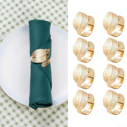 Todikaper HOME8 st servettringar i guldmetall, rostfria servetthållare i legering med blank finish för hemmiddag, bröllop och firanden