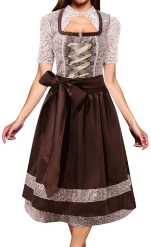 Dirndl Damen Midi 2 Teilig mit Schürze,Dirndl Trachtenkleid Dirndlkleid Damen für Oktoberfest Wiesn Trachten Outfit