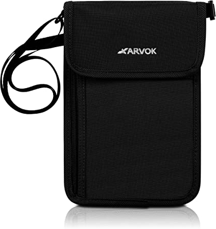 Arvok Brustbeutel Brusttasche mit RFID-Schutz für Damen und Herren, wasserdicht leichte Reisegeldbeutel Tasche Sicherheit Umhängegeldbeutel für Passport, Kreditkarten, Münzen und Reise Zubehör,Schwarz