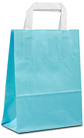 Papiertüten hellblau mit Flach-Henkel I 100 Stk. 18+08x22cm I Papiertragetasche für Einzelhandel, Weihnachten, Mitbringsel, TO-GO I Geschenktüten aus Kraftpapier I HUTNER