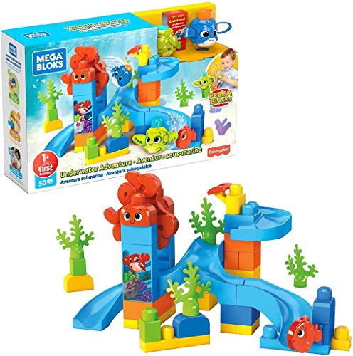 MEGA Bloks- Bubù Cuccioli Avventure nel Mare, 42 Blocchi Grandi, 4 Scivoli, un Lanciatore e un Polpo Rotante, Giocattolo per Bambini 12+Mesi, GNW64