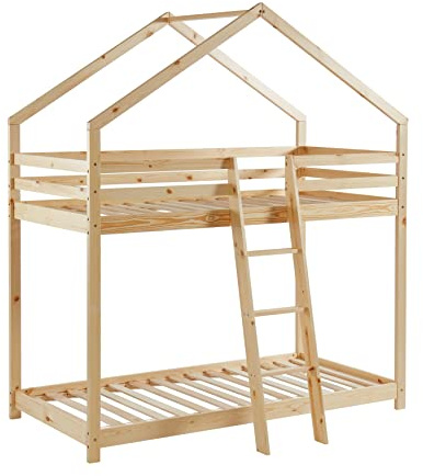 BAÏTA - Lit cabane superposé Tiny pin Massif 90x190 sommier Inclus