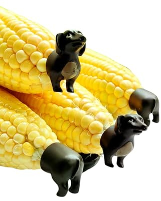 Barbecue Corn Holders 4 Pieces(2 pairs) Black Dachshund dogs, Animal Corn Holder, Kids Corn Holders, Hand Painted Color (New-2 Black Dogs)3.54X0.79X1.57