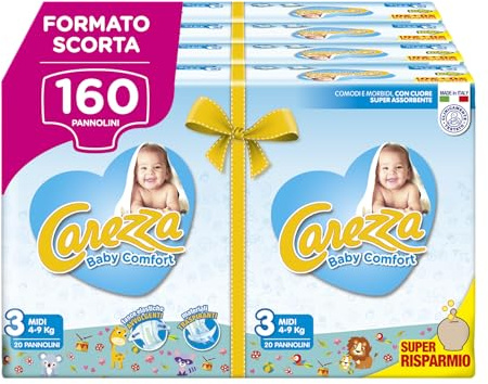 Carezza Baby Comfort Midi | Taglia 3 (4-9 kg) | 160 pannolini