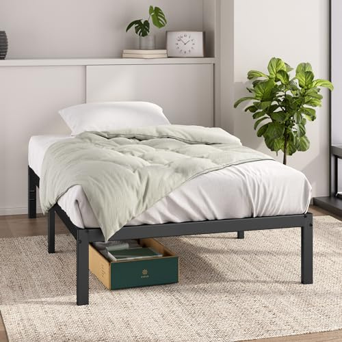 Zinus Elias Letto 100 x 200 cm – Altezza 36 cm con spazio sotto il letto – Telaio in metallo – Nero