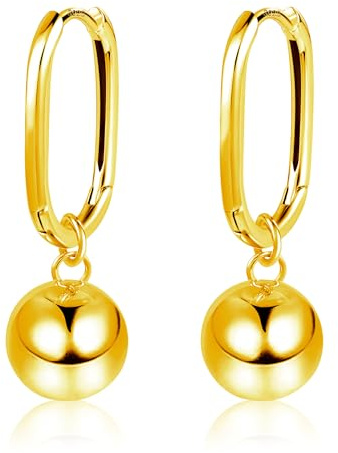 14K Vergoldet Ohrringe Hängend Elegant Creolen mit Wassertropfen Ohrhänger | Silber 925 Ohrringe Hängend Wassertropfen Ohrhänger Creolen mit Kugel Anhänger Ohrringe Lange Baumelnde Damen Frauen Schmuck
