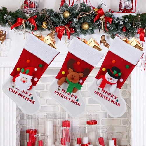 dellyy Calcetines Navidad Chimenea, 3 Piezas Calcetines Navidad Decoracion, Calcetín de Navidad Grande, Calcetines Navidad para Colgar, Botas de Navidad, Medias Navideñas para Llenar Regalo