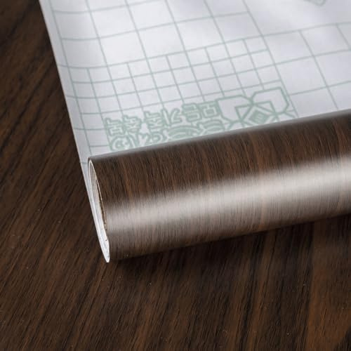 TOTIO 48x157in Dark Brown Wood Effect Vinyl Self Adhesive Wallpaper Walnut Vinyl Wrap Wood Grain Sticky Back Plastic Waterproof Furniture Sticker Full-Width Extra Wide Matte Thicken Tan Contact Paper