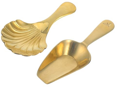 Cabilock 2pcs Mini Brass Tea Spoon and Tea Scoop Set Practical Coffee Bean Spoon and Brewing Accessories