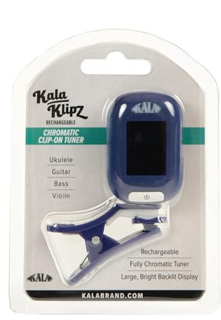 Kala Klipz USB-C Rechargeable Professional Clip On Tuner for Ukulele, Guitar, Bass, Violin, Mandolin, All String Instruments with Multi-Key Chromatic Tuning Modes and Vibration Sensor - Blue