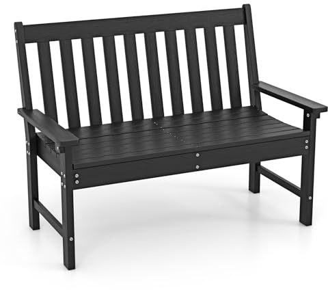COSTWAY Trädgårdsbänk väderbeständig, allväderssbänk av HDPE, parkeringsbänk för 2–3-sits, balkongtank kan belastas upp till 320 kg, terrassbänk för trädgård, balkong och terrass, 132 x 65 x 91 cm
